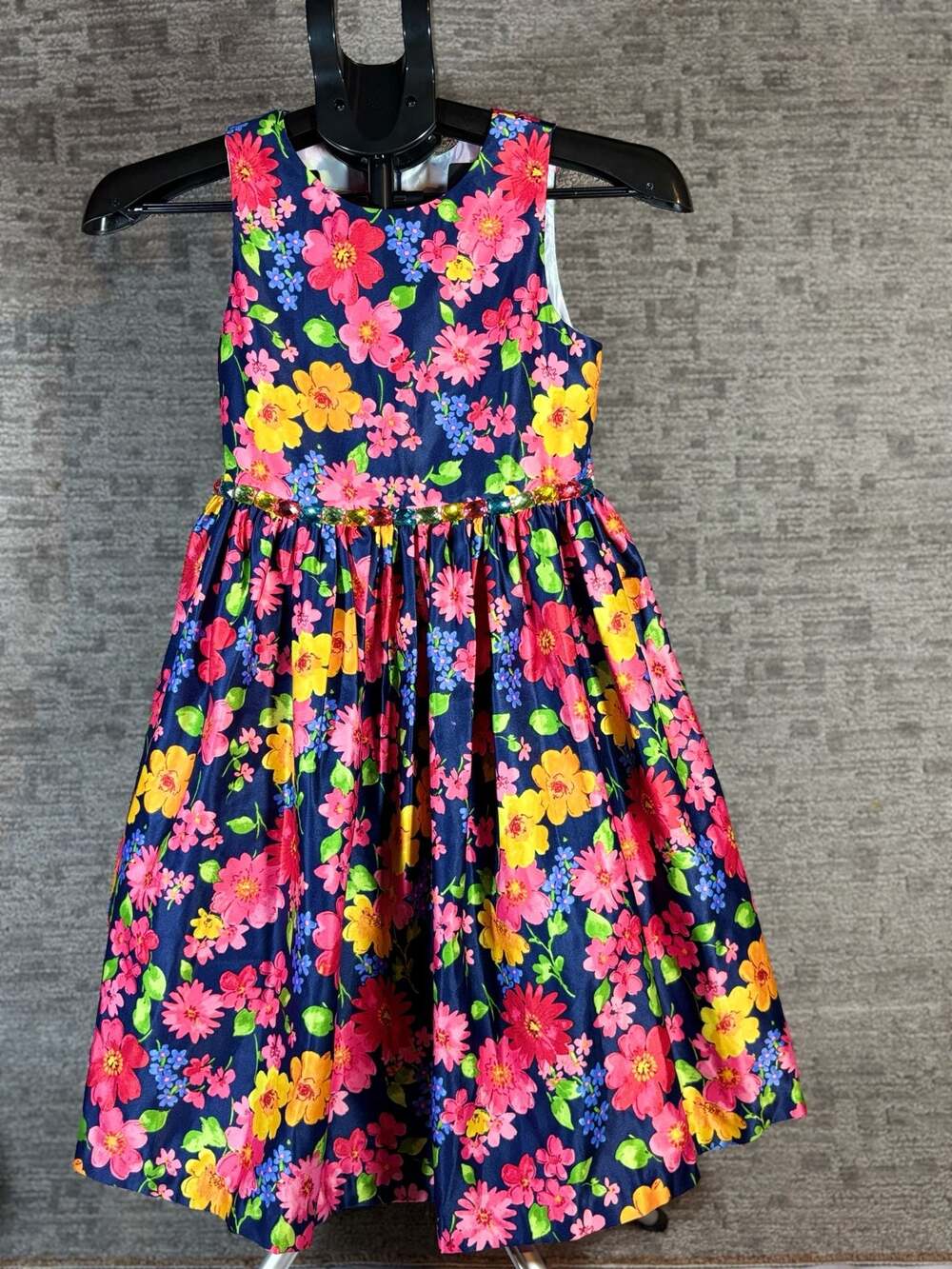 American Princess Girls‎ Sleeveless Floral Party Dress with Rhinestone Trim